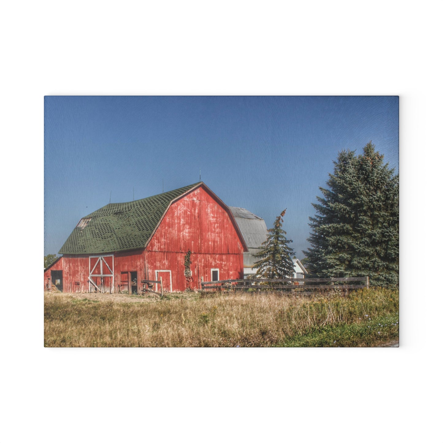 U R There Photography Elmwood Road Red III Rustic Farmhouse Tempered-Glass Cutting Board