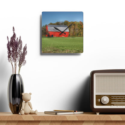 U R There Photography Ubly Road Red Rustic Farmhouse Acrylic Analog Wall Clock