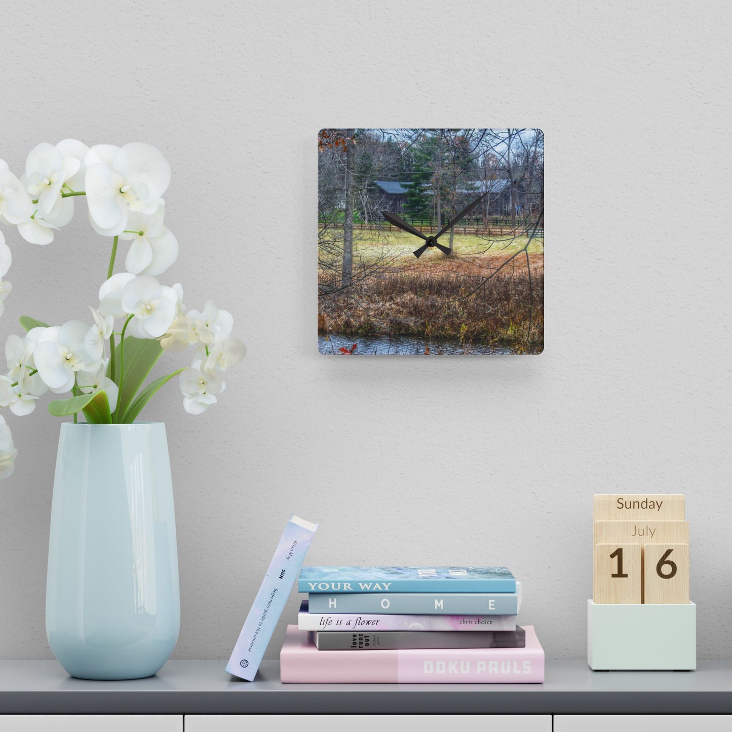 U R There Photography Brewer Road Hidden Grey Rustic Farmhouse Acrylic Analog Wall Clock