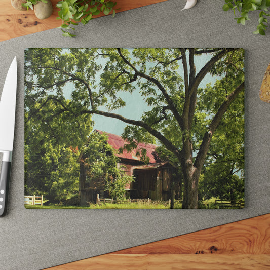 U R There Photography Oxford Rusted Red II Rustic Farmhouse Tempered-Glass Cutting Board