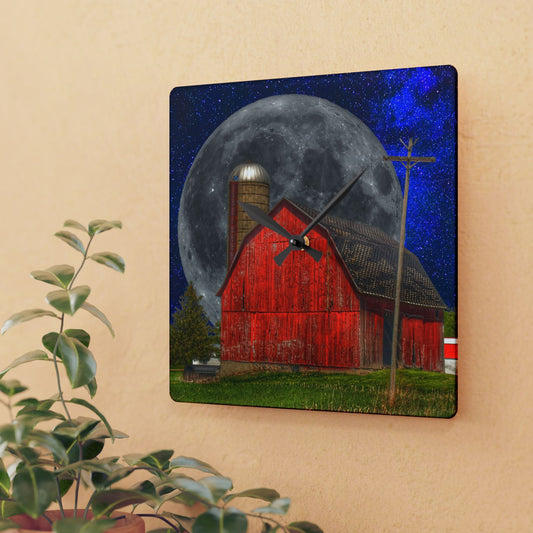 Rustic Farmhouse Wall Clock featuring Moon Over Hollenbeck