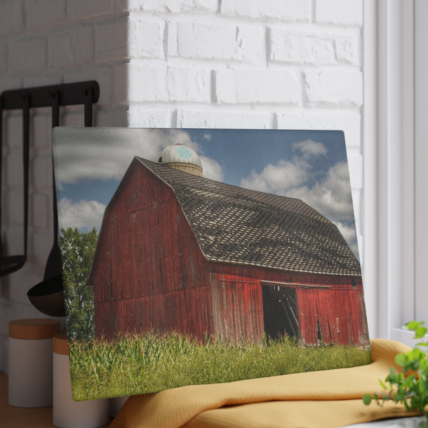 U R There Photography Hollenbeck Road Red I Rustic Farmhouse Tempered-Glass Cutting Board