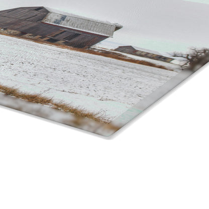 U R There Photography Frenchline Road Grey in Winter Rustic Farmhouse Tempered-Glass Cutting Board