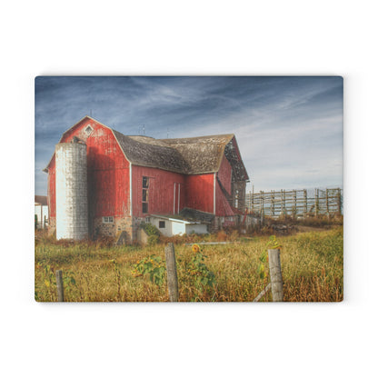 U R There Photography Hurd Corners Red I Rustic Farmhouse Tempered-Glass Cutting Board
