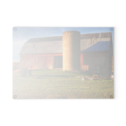 U R There Photography Peck Road Red and Silo Rustic Farmhouse Tempered-Glass Cutting Board 8"x 11"