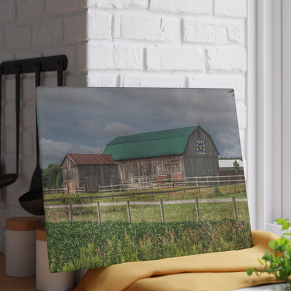 U R There Photography West Millington Road Grey Quilt Rustic Farmhouse Tempered-Glass Cutting Board