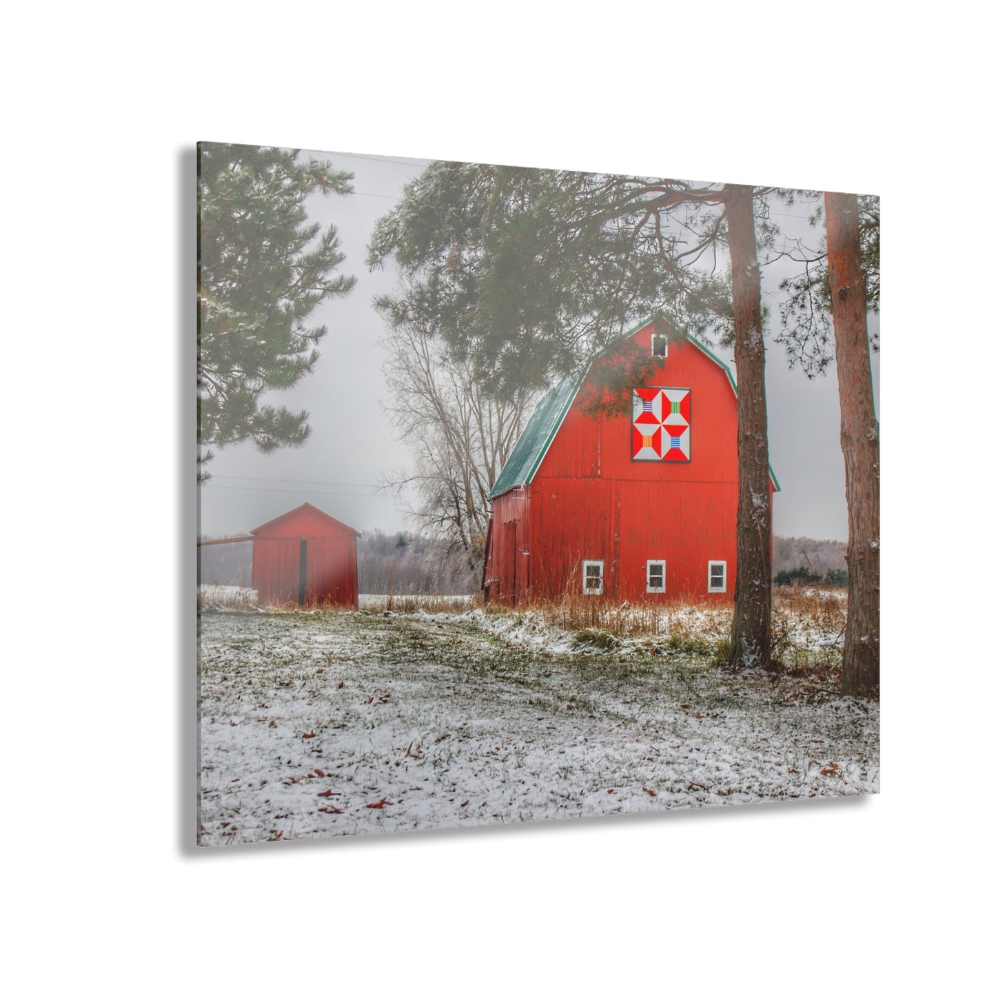 U R There Photography McKail Road Quilted Red Rustic Farmhouse Acrylic Wall Print