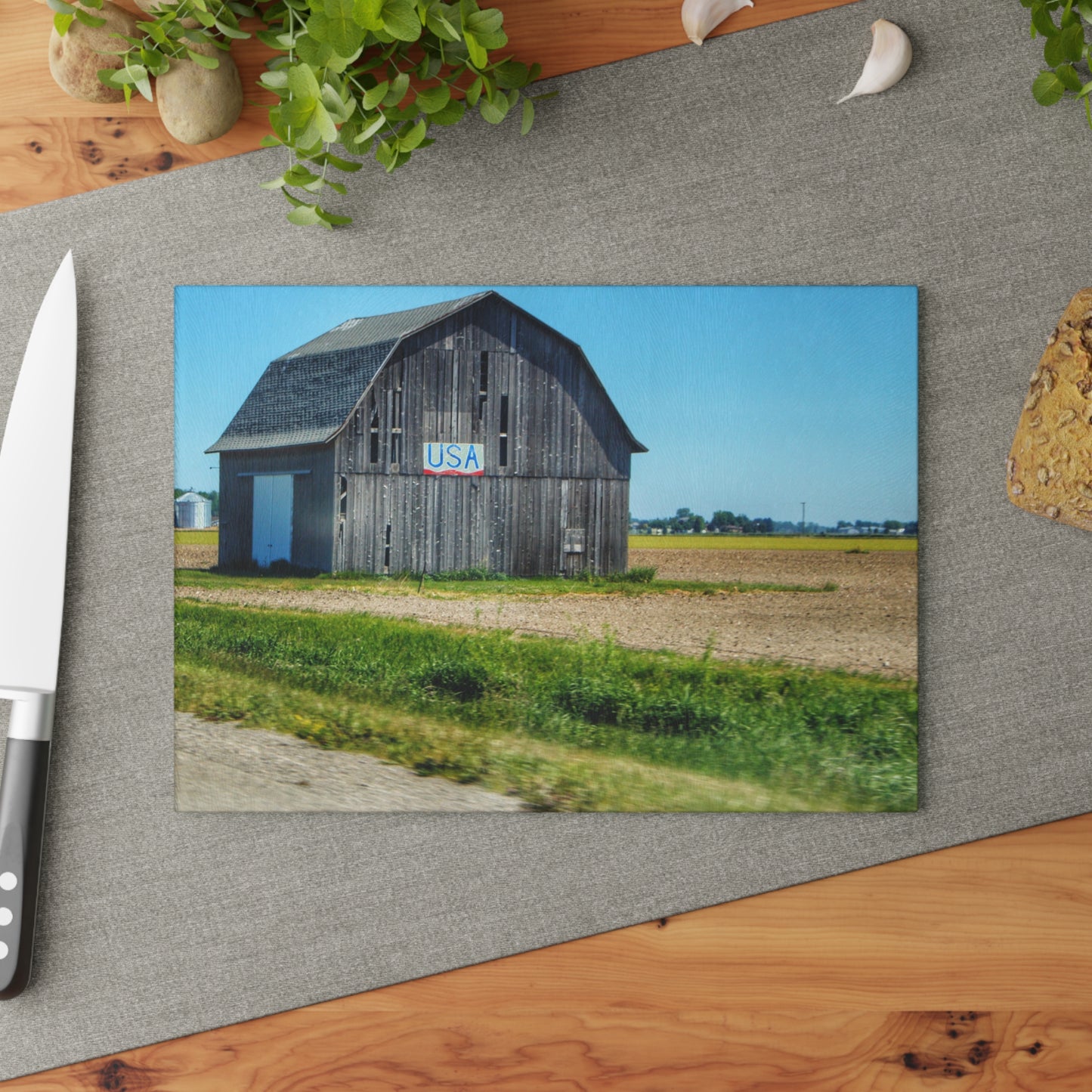 U R There Photography Unionville M-25 USA Grey Rustic Farmhouse Tempered-Glass Cutting Board