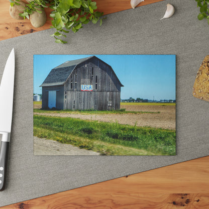 U R There Photography Unionville M-25 USA Grey Rustic Farmhouse Tempered-Glass Cutting Board