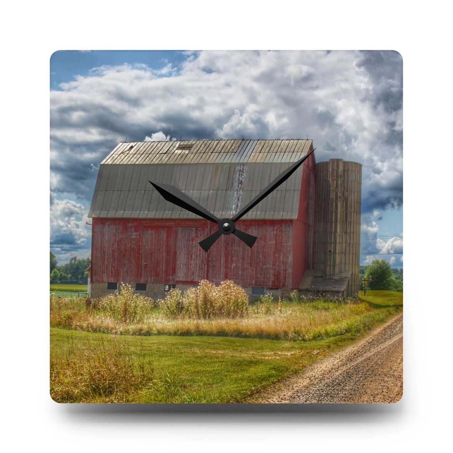 U R There Photography Haines Road Red Rustic Farmhouse Acrylic Analog Wall Clock