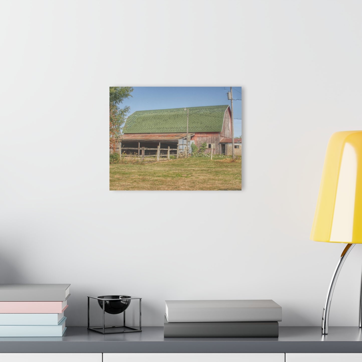 U R There Photography Farrand Road Red with Corral Rustic Farmhouse Acrylic Wall Print