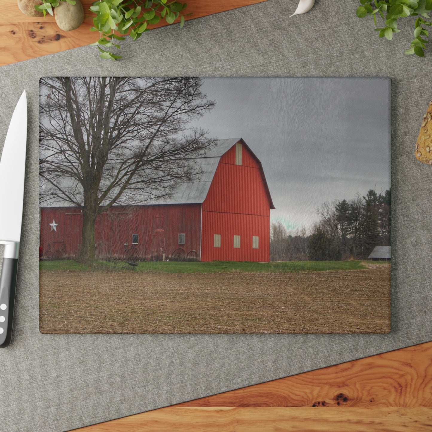 U R There Photography South Summers Road Star Barn Rustic Farmhouse Tempered-Glass Cutting Board