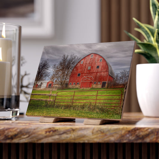 U R There Photography Beyond the Fence Red Rustic Farmhouse Decorative Ceramic Tile