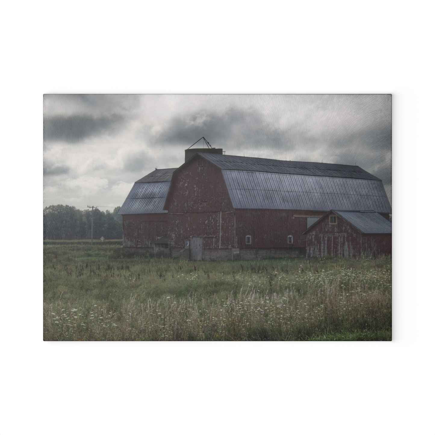 U R There Photography Glover Road Reds Rustic Farmhouse Tempered-Glass Cutting Board
