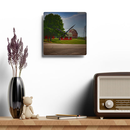 U R There Photography Bradford Road Reds Rustic Farmhouse Acrylic Analog Wall Clock