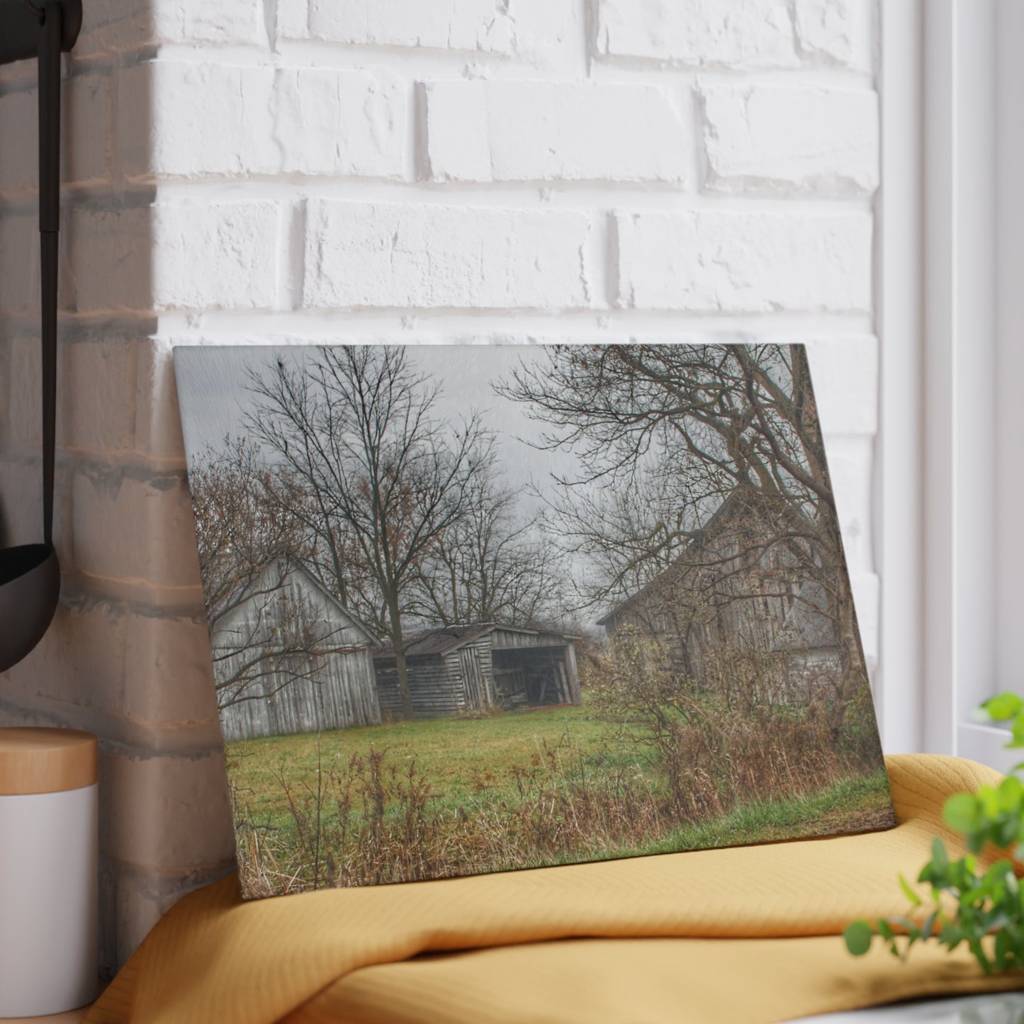 U R There Photography Bowers Road Greys IV Rustic Farmhouse Tempered-Glass Cutting Board