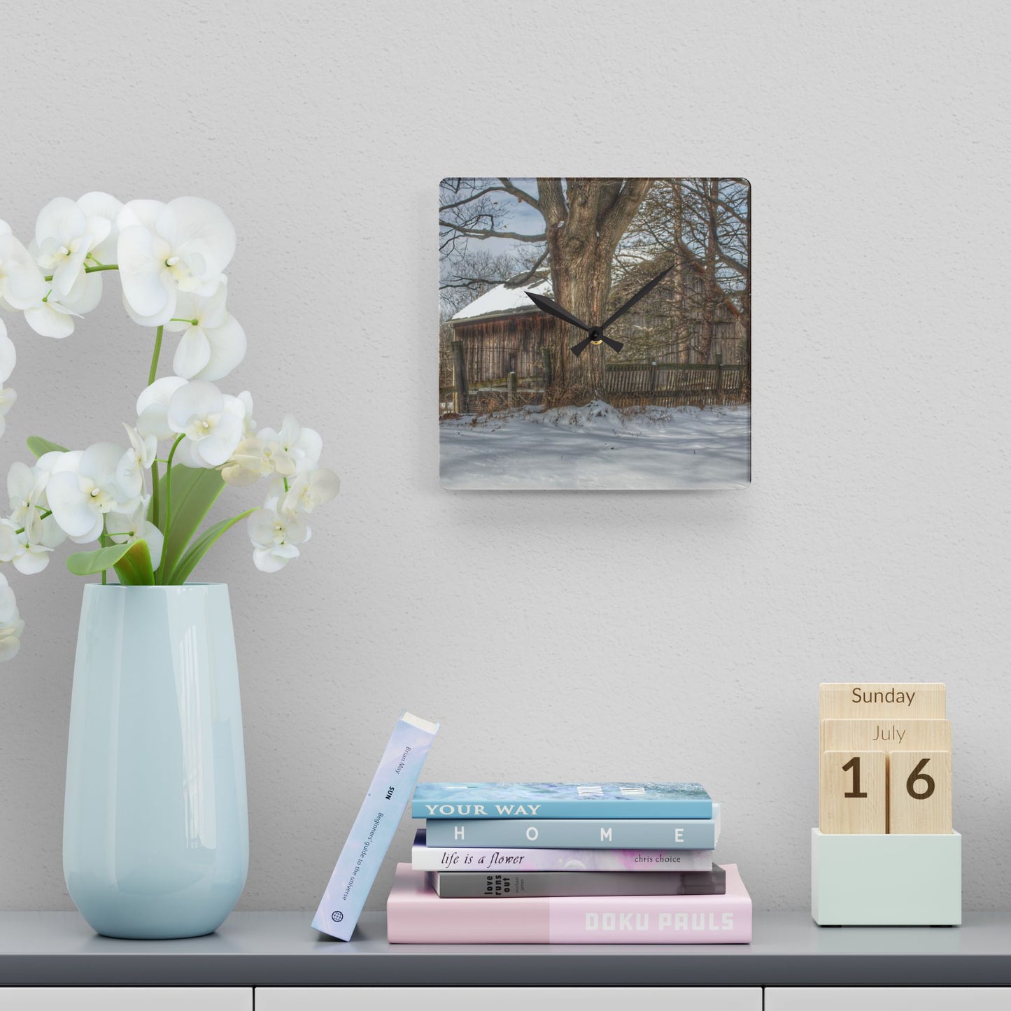 U R There Photography English Road Grey Rustic Farmhouse Acrylic Analog Wall Clock