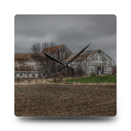 Rusted and Grey on Newark Road Rustic Farmhouse Acrylic Analog Wall Clock 10.75'' × 10.75'' (Square)