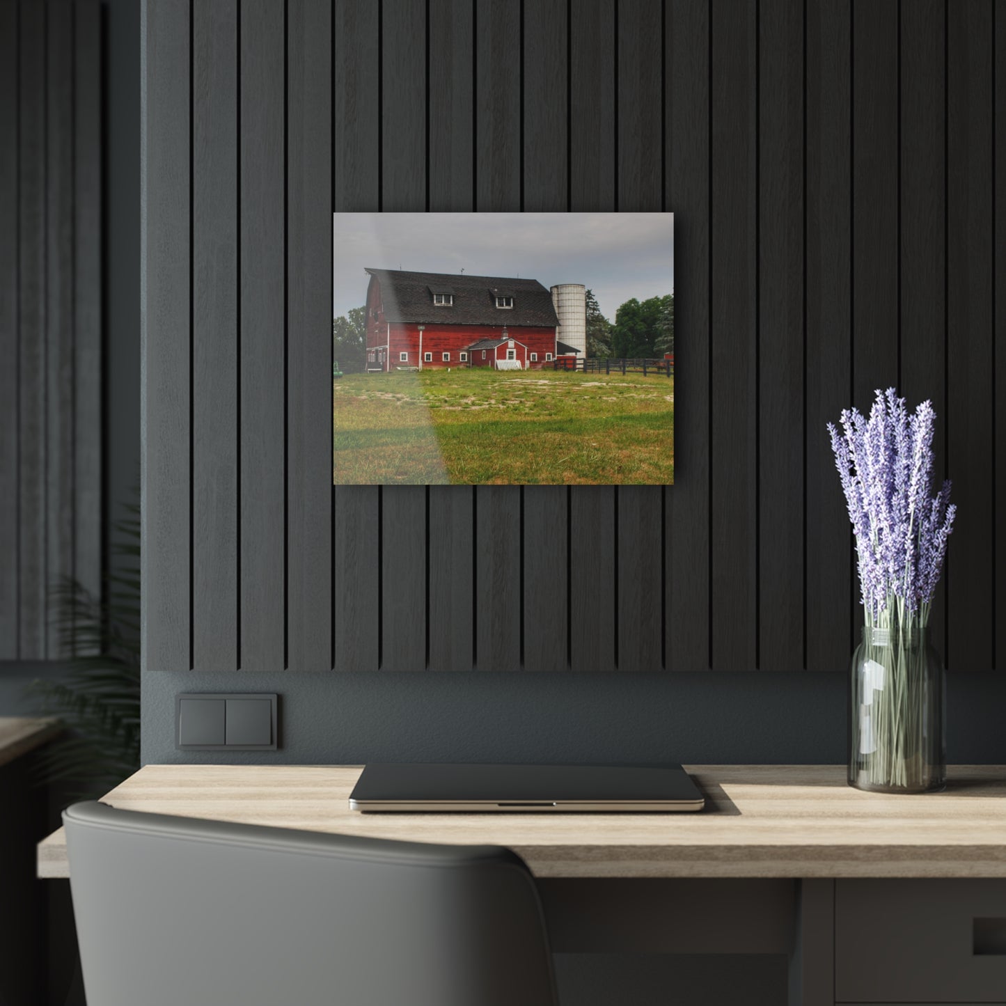 U R There Photography Oxford Old Red and Silo Rustic Farmhouse Acrylic Wall Print