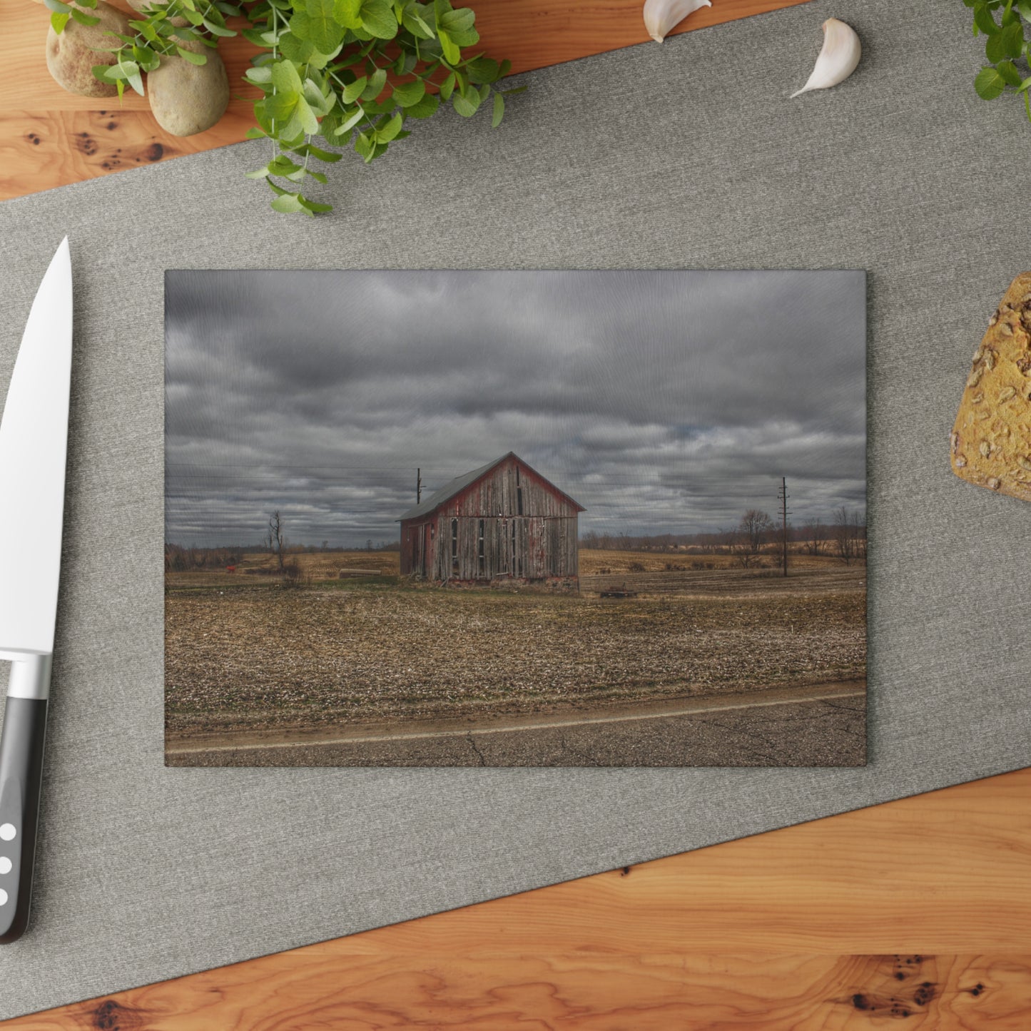 U R There Photography Barnes Road Little Red II Rustic Farmhouse Tempered-Glass Cutting Board