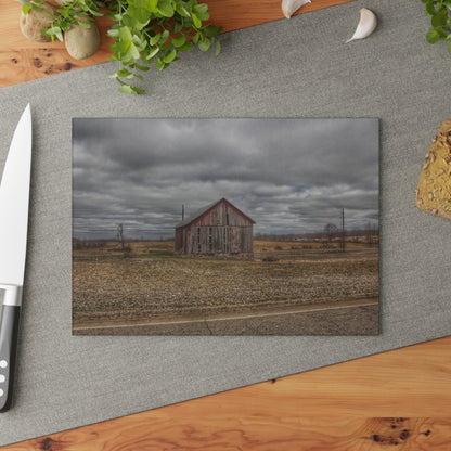 U R There Photography Barnes Road Little Red II Rustic Farmhouse Tempered-Glass Cutting Board