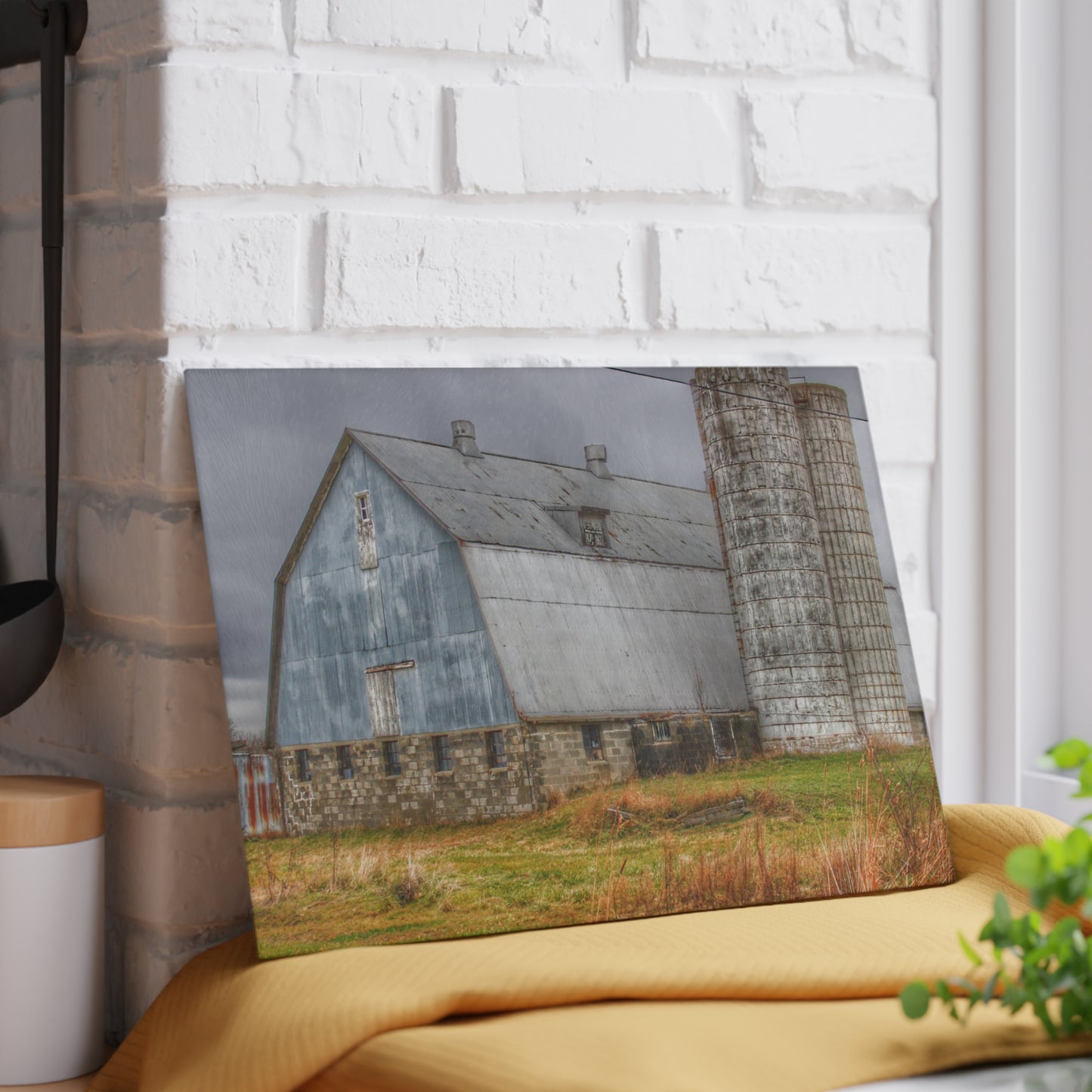 U R There Photography Daley Road Grey III Rustic Farmhouse Tempered-Glass Cutting Board