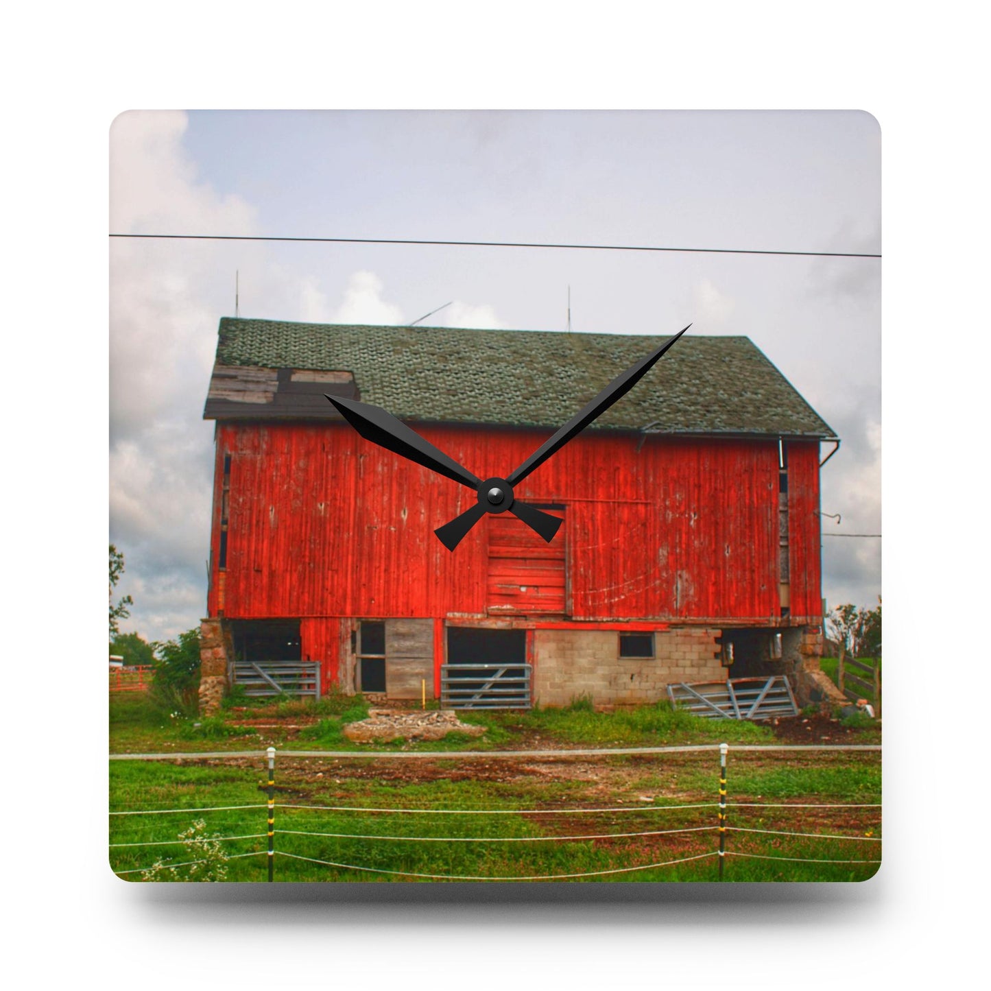 U R There Photography Elba Road Red III Rustic Farmhouse Acrylic Analog Wall Clock