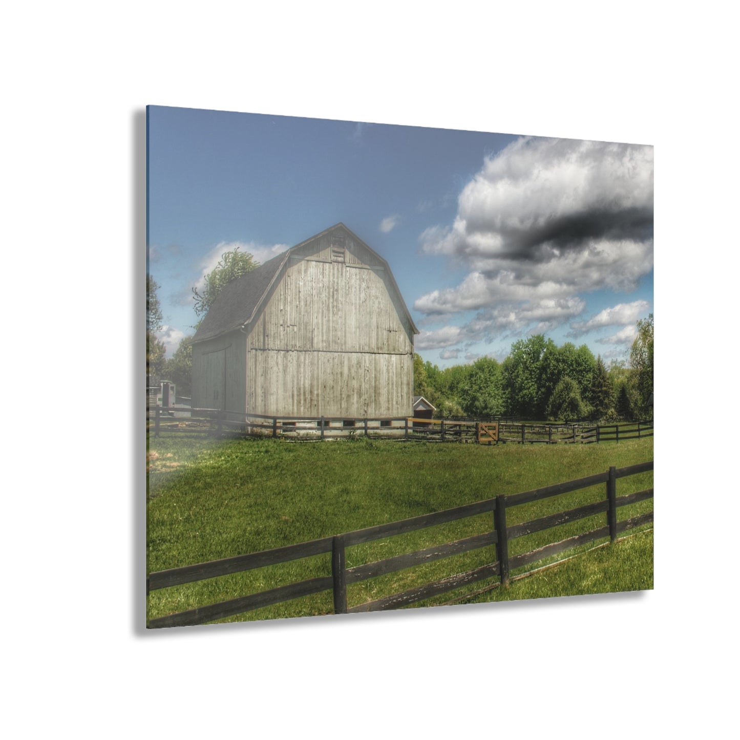 U R There Photography White Barn on a Sunny Day Rustic Farmhouse Acrylic Wall Print