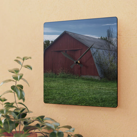 U R There Photography Piersonville Road Red Quonset Rustic Farmhouse Acrylic Analog Wall Clock