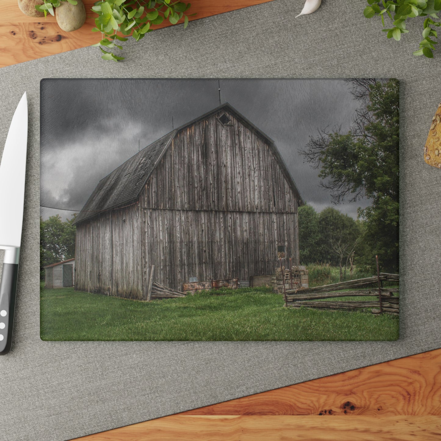 U R There Photography Attica Grey Rustic Farmhouse Tempered-Glass Cutting Board