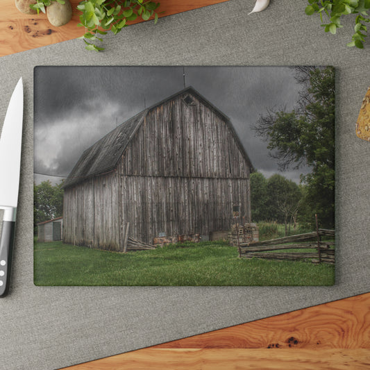U R There Photography Attica Grey Rustic Farmhouse Tempered-Glass Cutting Board