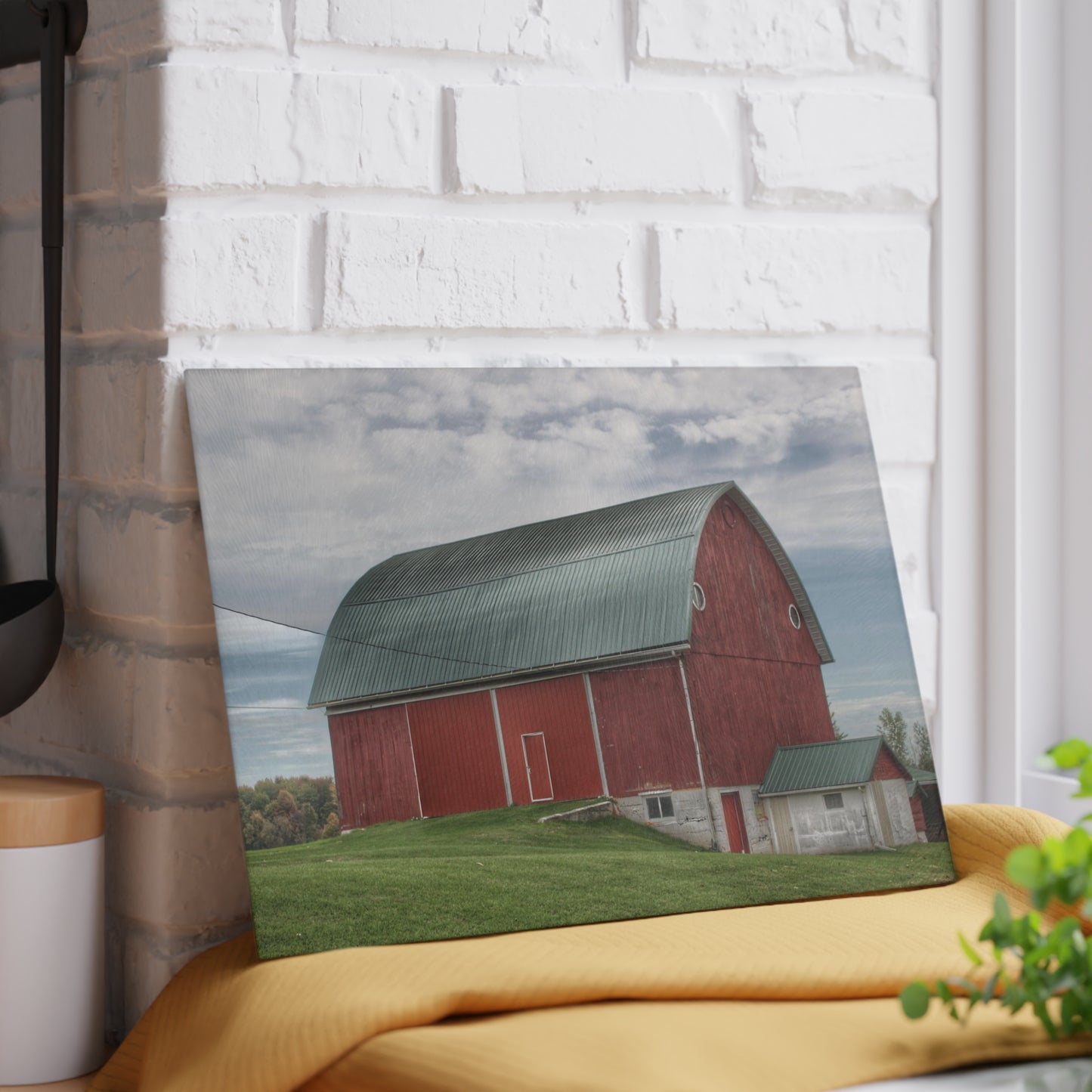 U R There Photography Elmwood Road Red I Rustic Farmhouse Tempered-Glass Cutting Board