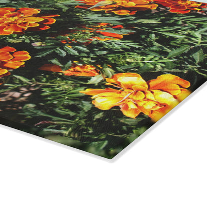 U R There Photography Marigolds Rustic Farmhouse Tempered-Glass Cutting Board