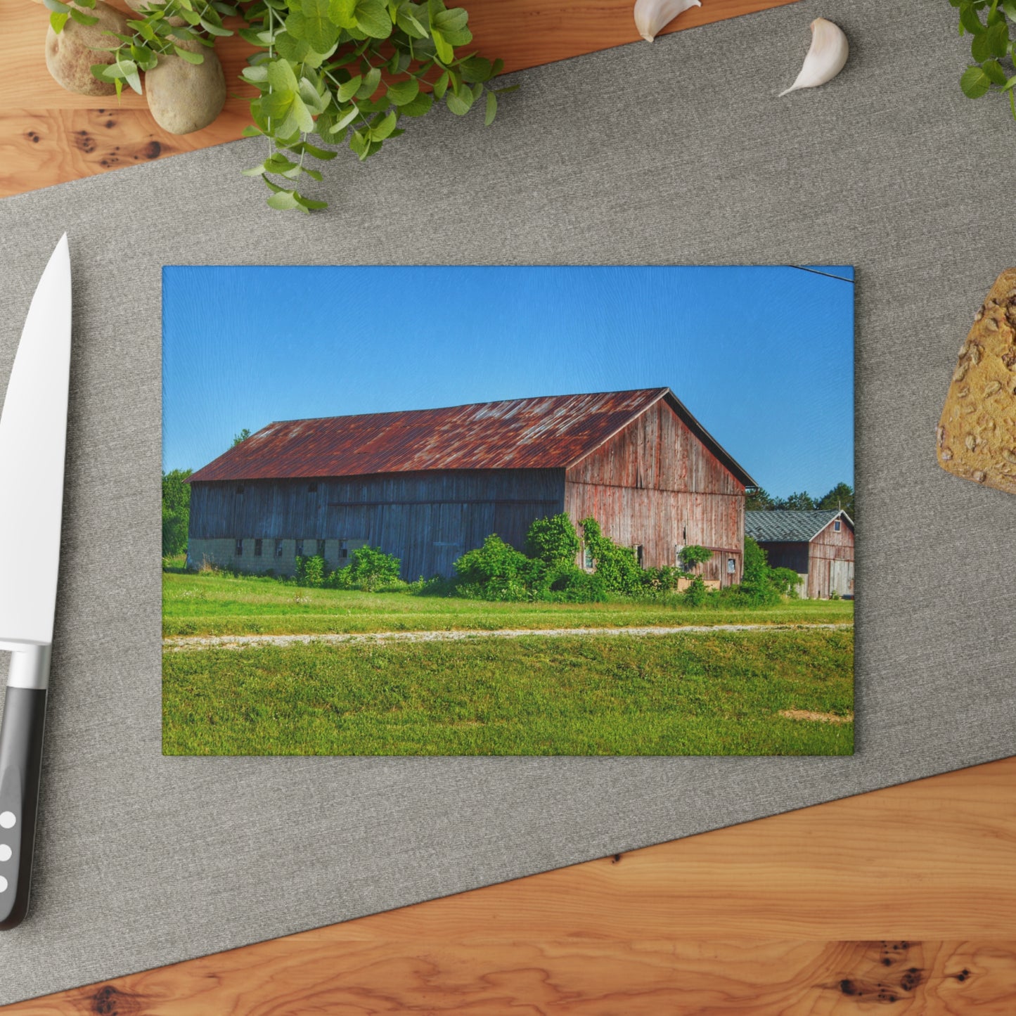 U R There Photography Otisville Rusted Reds Rustic Farmhouse Tempered-Glass Cutting Board