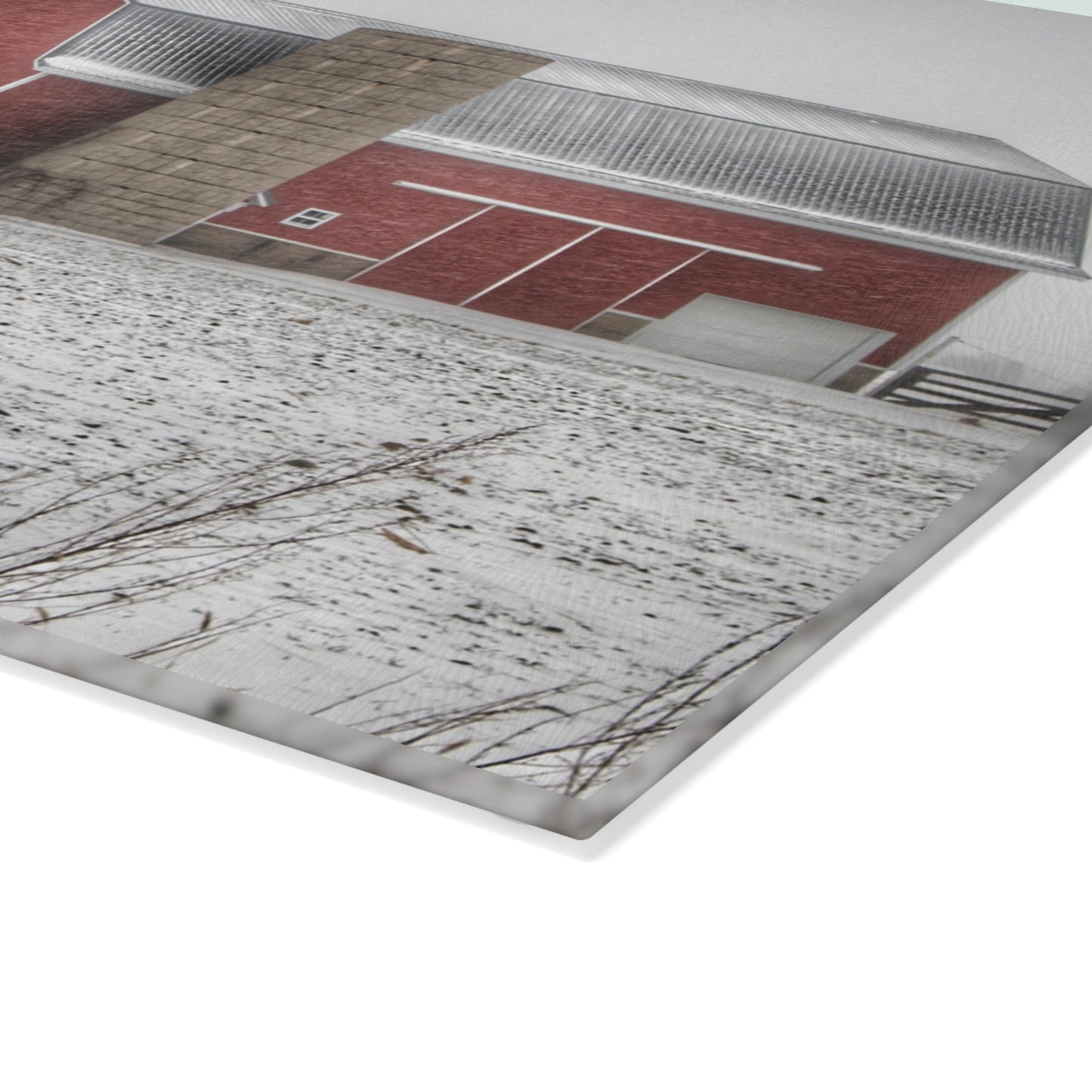 U R There Photography Winter Red Rustic Farmhouse Tempered-Glass Cutting Board