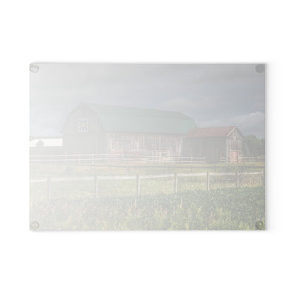 U R There Photography West Millington Road Grey Quilt Rustic Farmhouse Tempered-Glass Cutting Board