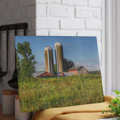 U R There Photography Morrish Road Silos II Rustic Farmhouse Tempered-Glass Cutting Board