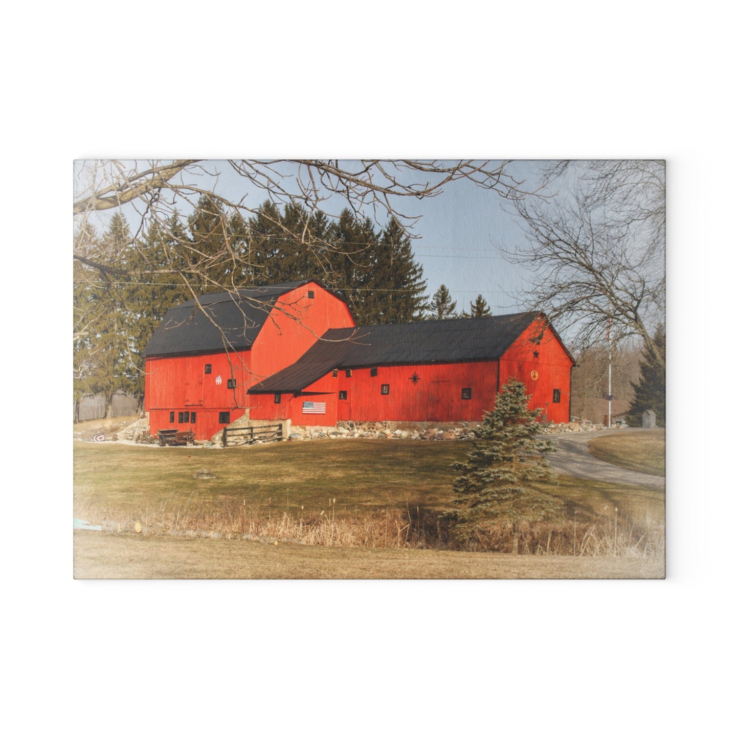 U R There Photography Thomas Road Patriot Barn Rustic Farmhouse Tempered-Glass Cutting Board