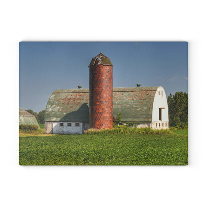 U R There Photography Elba White and Silo Rustic Farmhouse Tempered-Glass Cutting Board