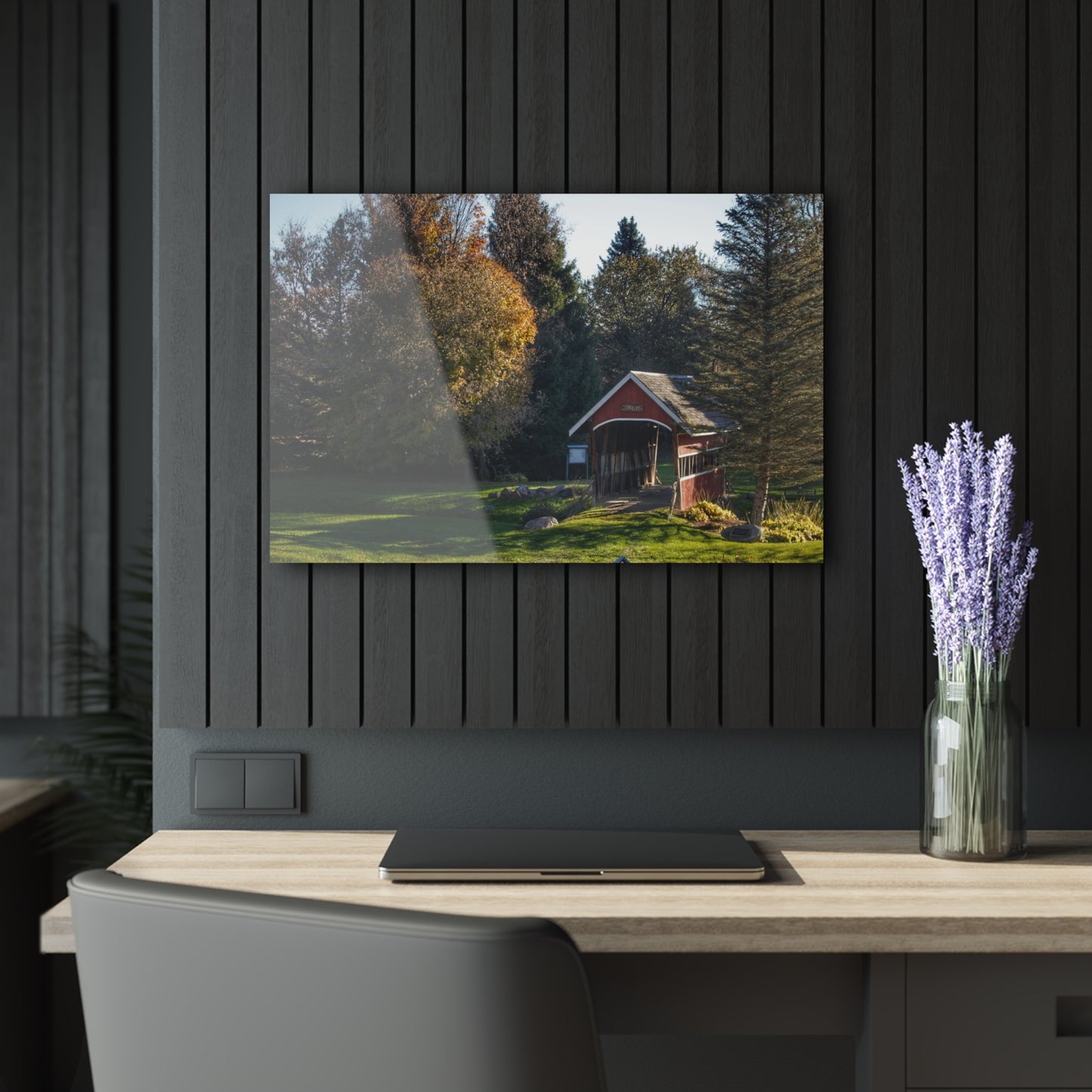 U R There Photography Hadley Covered Bridge II Rustic Farmhouse Acrylic Wall Print