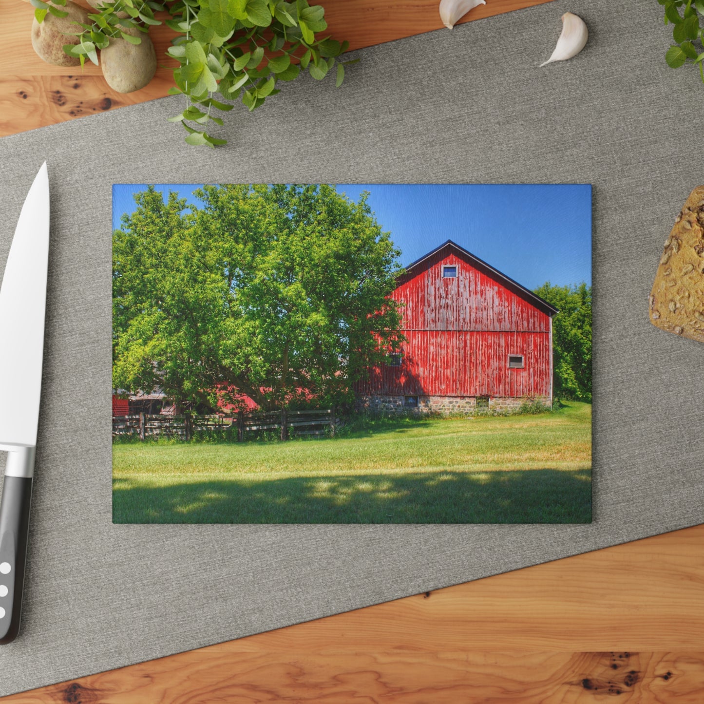 Barn Boutique Rustic Tempered-Glass Cutting Board| Five Lakes Road Red IV