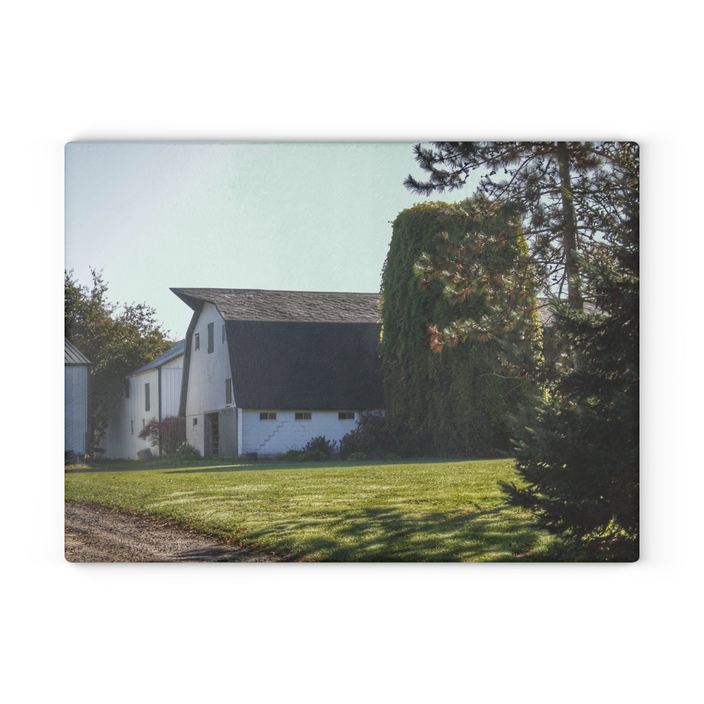 U R There Photography Five Lakes Road White Rustic Farmhouse Tempered-Glass Cutting Board