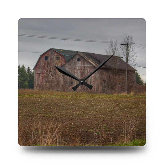 Bowers Road Grey Duo I Rustic Farmhouse Acrylic Analog Wall Clock 10.75'' × 10.75'' (Square)