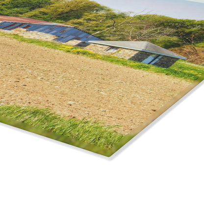 U R There Photography Deckerville Rusted Red Shack Rustic Farmhouse Tempered-Glass Cutting Board