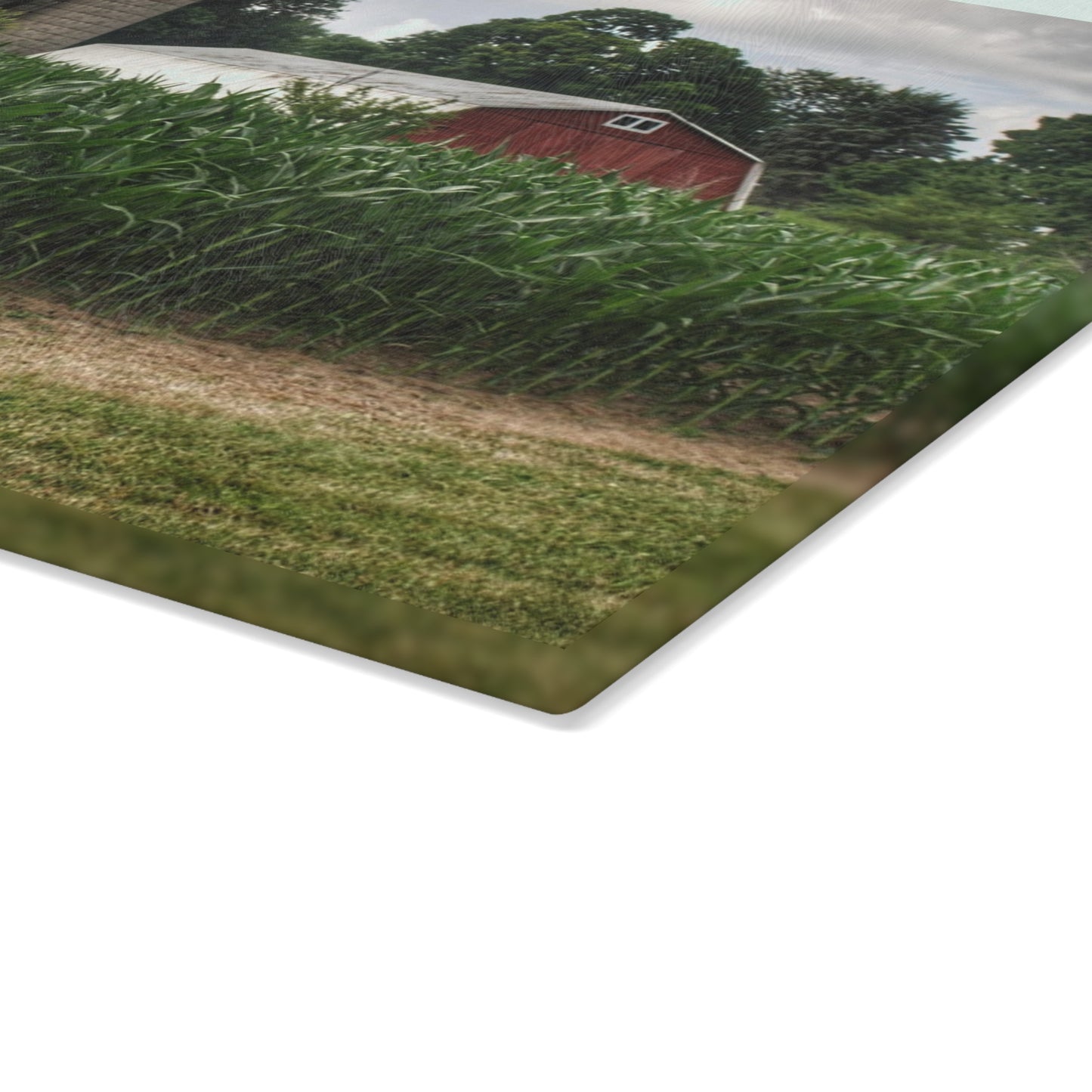 U R There Photography Scotch Settlement Reds Rustic Farmhouse Tempered-Glass Cutting Board