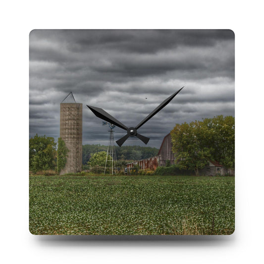 Rider Road Grey Rustic Farmhouse Acrylic Analog Wall Clock 10.75'' × 10.75'' (Square)