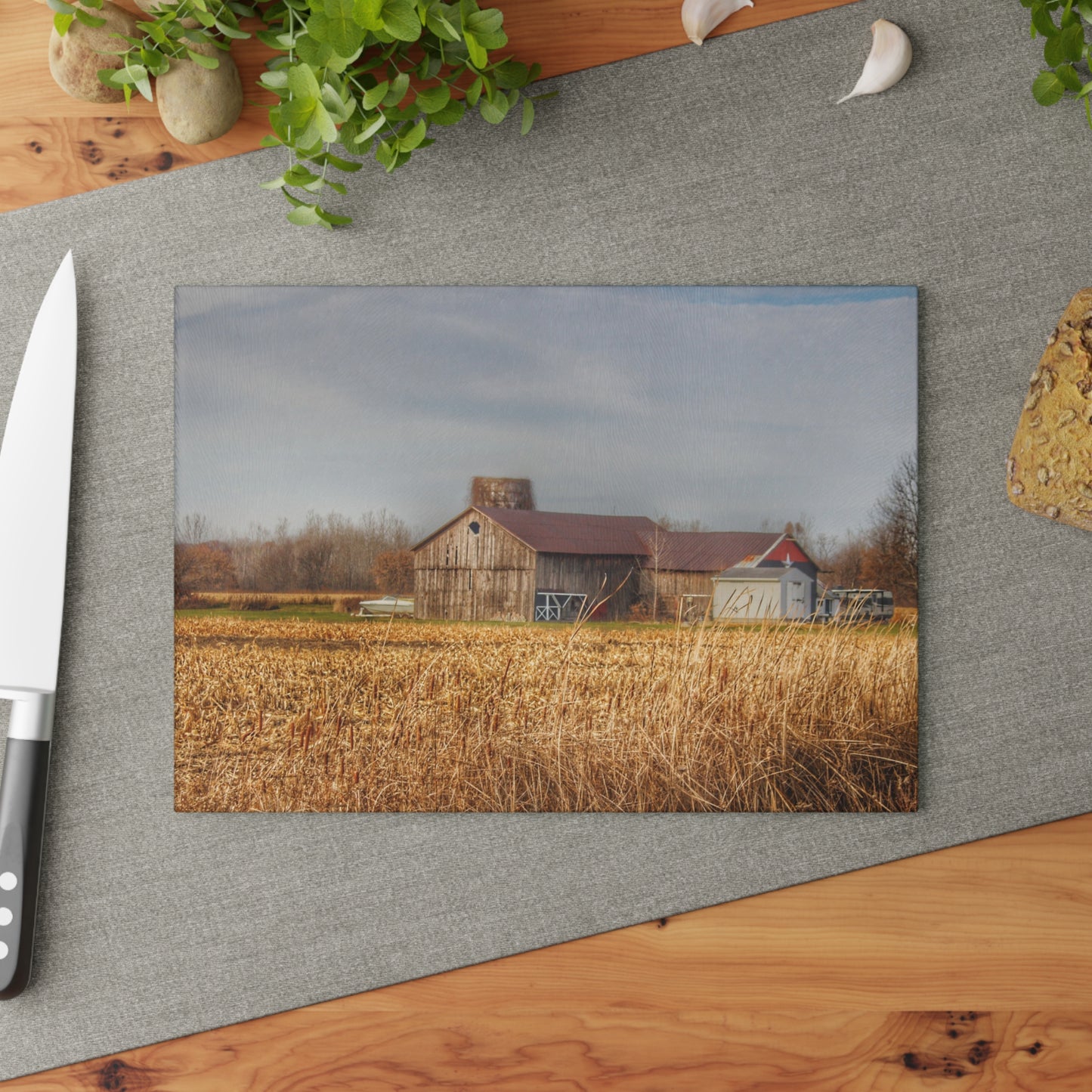 U R There Photography North Center Road Grey Rustic Farmhouse Tempered-Glass Cutting Board
