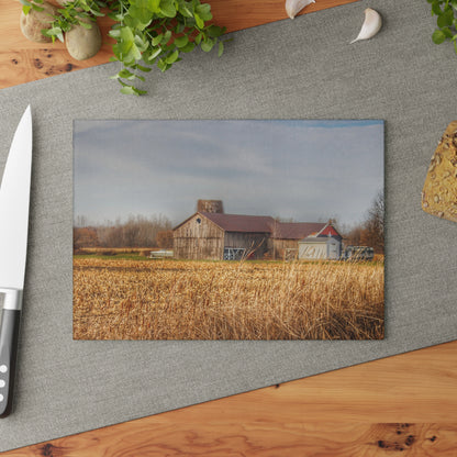 U R There Photography North Center Road Grey Rustic Farmhouse Tempered-Glass Cutting Board