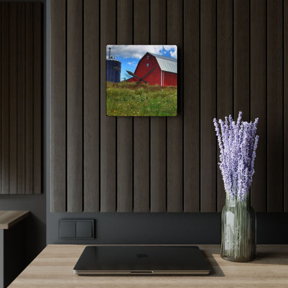 U R There Photography South Henderson Road Hilltop Red III Rustic Farmhouse Acrylic Analog Wall Clock