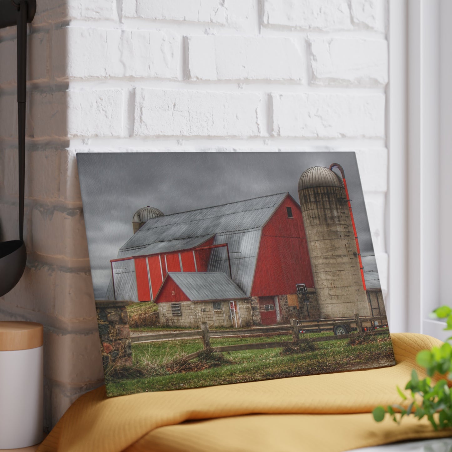 U R There Photography Slattery Roadside Red II Rustic Farmhouse Tempered-Glass Cutting Board